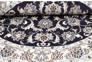 Tappeto Nain Kashmar Medaglione Floreale Blu Scuro Avorio Rotondo 126x133 Cm