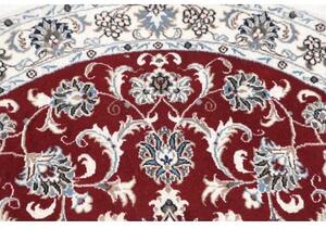 Tappeto Nain Kashmar Medaglione Floreale Rosso Scuro Avorio Rotondo 130x135 Cm