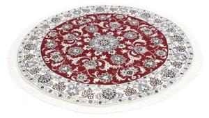 Tappeto Nain Kashmar Medaglione Floreale Rosso Scuro Avorio Rotondo 130x135 Cm