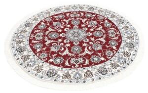 Tappeto Nain Kashmar Medaglione Floreale Rosso Scuro Avorio Rotondo 130x135 Cm