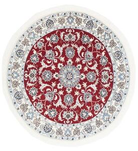 Tappeto Nain Kashmar Medaglione Floreale Rosso Scuro Avorio Rotondo 130x135 Cm
