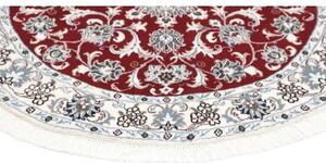 Tappeto Nain Kashmar Medaglione Floreale Rosso Scuro Avorio Rotondo 130x135 Cm