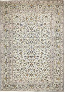 Tappeto Kashan Floreale Avorio Blu Cobalto 310x438 Cm