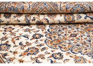 Tappeto Kashan Medaglione Floreale Avorio Blu Cobalto 195x310 Cm