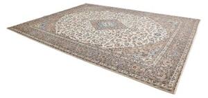 Tappeto Kashan Medaglione Floreale Avorio Azzurro 305x395 Cm