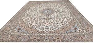 Tappeto Kashan Medaglione Floreale Avorio Azzurro 305x395 Cm