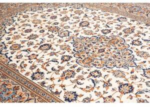 Tappeto Kashan Medaglione Floreale Avorio Blu Cobalto 195x310 Cm