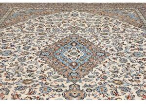 Tappeto Kashan Medaglione Floreale Avorio Azzurro 305x395 Cm