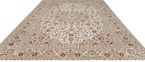 Tappeto Kashan Medaglione Floreale Avorio Rosso Bordeaux 295x390 Cm
