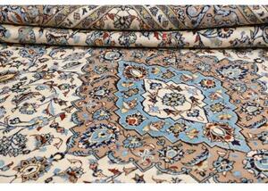 Tappeto Kashan Medaglione Floreale Avorio Azzurro 305x395 Cm