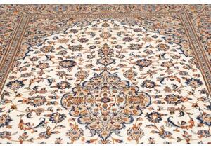 Tappeto Kashan Medaglione Floreale Avorio Blu Cobalto 195x310 Cm