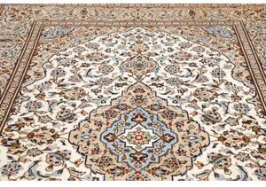 Tappeto Kashan Medaglione Floreale Avorio Blu Cielo 200x308 Cm