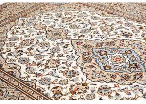 Tappeto Kashan Medaglione Floreale Avorio Blu Cielo 200x308 Cm