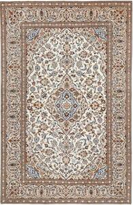 Tappeto Kashan Medaglione Floreale Avorio Blu Cielo 200x308 Cm