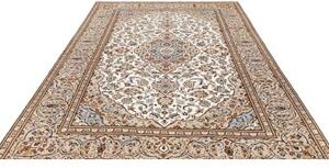 Tappeto Kashan Medaglione Floreale Avorio Blu Cielo 200x308 Cm