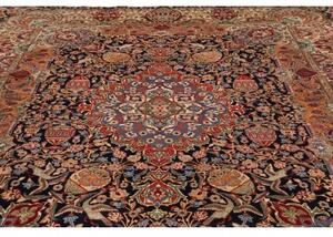 Tappeto Kashmar Medaglione Floreale Blu Notte Rosso Cremisi 300x400 Cm
