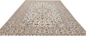 Tappeto Kashan Medaglione Floreale Avorio Blu Notte 247x357 Cm
