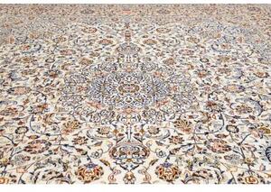Tappeto Kashan Medaglione Floreale Avorio Blu Scuro 352x390 Cm