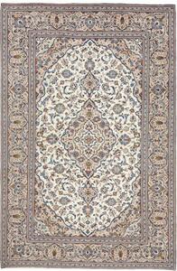 Tappeto Kashan Medaglione Floreale Avorio Blu 198x298 Cm