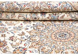 Tappeto Kashan Medaglione Floreale Avorio Blu 195x330 Cm