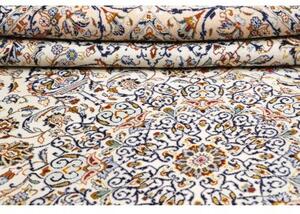 Tappeto Kashan Medaglione Floreale Avorio Blu Scuro 352x390 Cm