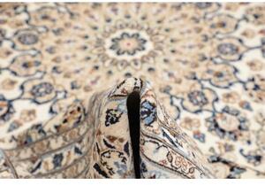 Tappeto Kashan Medaglione Floreale Avorio Blu Notte 247x357 Cm