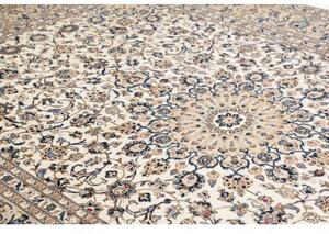 Tappeto Kashan Medaglione Floreale Avorio Blu Notte 247x357 Cm