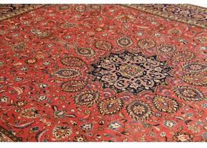 Tappeto Sarough Medaglione Floreale Rosso Corallo Blu Notte 272x380 Cm