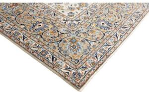 Tappeto Kashan Medaglione Floreale Avorio Azzurro 306x406 Cm