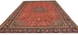 Tappeto Sarough Medaglione Floreale Rosso Corallo Blu Notte 272x380 Cm
