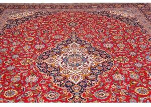 Tappeto Kashan Kork Medaglione Floreale Rosso Blu Scuro 303x432 Cm