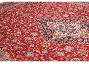 Tappeto Kashan Kork Medaglione Floreale Rosso Blu Scuro 303x432 Cm