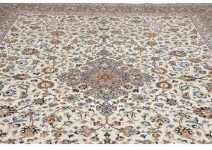 Tappeto Kashan Medaglione Floreale Avorio Azzurro 306x406 Cm