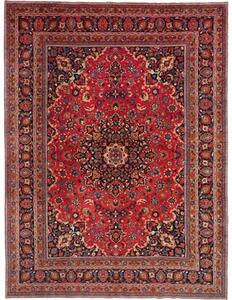 Tappeto Mashad Medaglione Floreale Rosso Blu Scuro 297x395 Cm