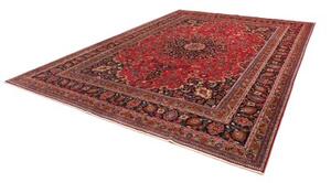 Tappeto Mashad Medaglione Floreale Rosso Blu Scuro 297x395 Cm