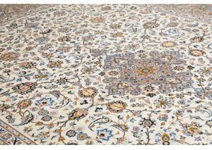 Tappeto Kashan Medaglione Floreale Avorio Azzurro 306x406 Cm