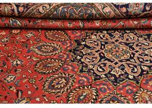 Tappeto Sarough Medaglione Floreale Rosso Corallo Blu Notte 272x380 Cm