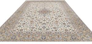Tappeto Kashan Medaglione Floreale Avorio Azzurro 306x406 Cm