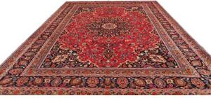 Tappeto Mashad Medaglione Floreale Rosso Blu Scuro 297x395 Cm