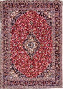 Tappeto Kashan Kork Medaglione Floreale Rosso Blu Scuro 303x432 Cm