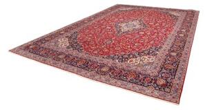 Tappeto Kashan Kork Medaglione Floreale Rosso Blu Scuro 303x432 Cm