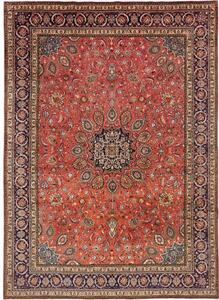 Tappeto Sarough Medaglione Floreale Rosso Corallo Blu Notte 272x380 Cm