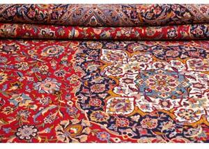 Tappeto Kashan Kork Medaglione Floreale Rosso Blu Scuro 303x432 Cm