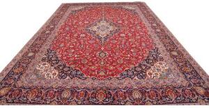 Tappeto Kashan Kork Medaglione Floreale Rosso Blu Scuro 303x432 Cm