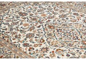 Tappeto Kashan Medaglione Floreale Avorio Blu Cobalto 198x304 Cm