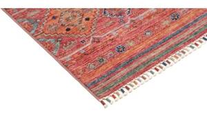 Tappeto Istintia Geometrico Rosso Mattone Blu Avio Corsia 64x175 Cm
