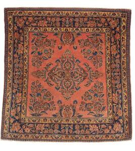 Tappeto Antik Medaglione Floreale Corallo Blu Scuro Quadrato 100x105 Cm
