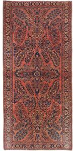 Tappeto Antik Medaglione Floreale Rosso Ruggine Blu Scuro 92x200 Cm