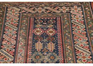 Tappeto Antik Geometrico Blu Scuro Rosso Mattone 105x250 Cm