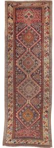 Tappeto Antik Geometrico Rosso Mattone Blu Scuro Corsia 109x330 Cm